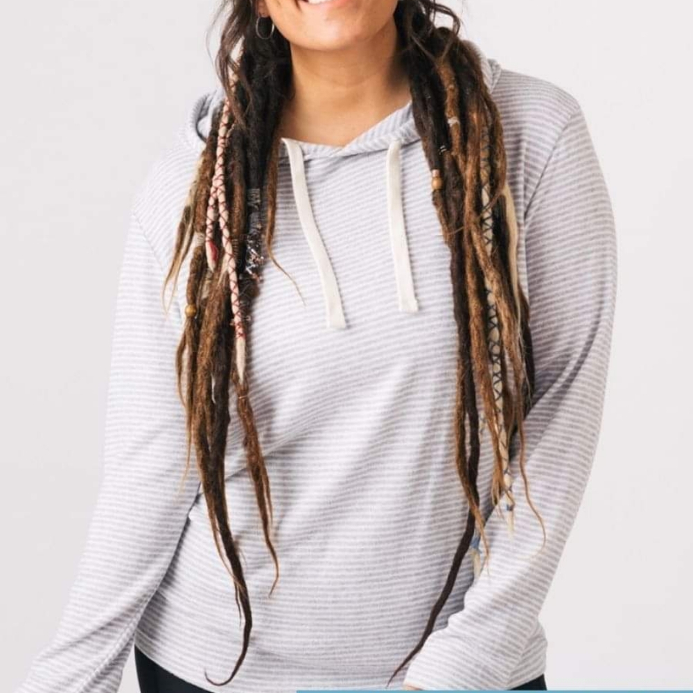 ZYIA Gray and white striped Boyfriend Hoodie